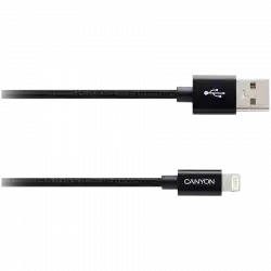 CANYON CFI-3, Lightning USB Cable for Apple, braided, metallic shell, cable length 1m, Black, 14.9*6.8*1000mm, 0.02kg
