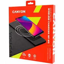 CANYON MP-W5, Mouse Mat with wireless charger, Input 5V/2A,9V2A Output 5W/7.5W/10W, 324*244*6mm, USB Type C cable length 1m, Black, 220g
