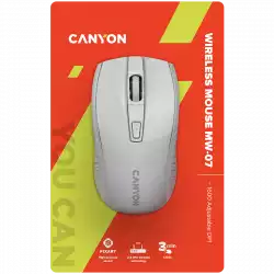 CANYON MW-7, 2.4Ghz wireless mouse, 6 buttons, DPI 800/1200/1600, with 1 AA battery ,size 110*60*37mm,58g,white