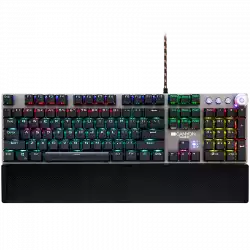 CANYON Nightfall GK-7, Wired Gaming Keyboard,Black 104 mechanical switches,60 million times key life, 22 types of lights,Removable magnetic wrist rest,4 Multifunctional control knob,Trigger actuation 1.5mm,1.6m Braided cable,US layout,dark grey, size:435*125*37.47mm