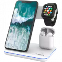 CANYON WS-302 3in1 Wireless charger, with touch button for Running water light, Input 9V/2A, 12V/2A, Output 15W/10W/7.5W/5W, Type c to USB-A cable length 1.2m, 137*103*140mm, 0.22Kg, White