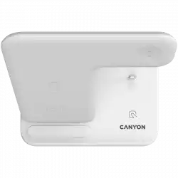 CANYON WS-302 3in1 Wireless charger, with touch button for Running water light, Input 9V/2A, 12V/2A, Output 15W/10W/7.5W/5W, Type c to USB-A cable length 1.2m, 137*103*140mm, 0.22Kg, White