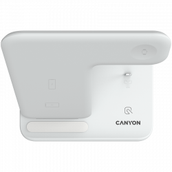 CANYON WS-302 3in1 Wireless charger, with touch button for Running water light, Input 9V/2A, 12V/2A, Output 15W/10W/7.5W/5W, Type c to USB-A cable length 1.2m, 137*103*140mm, 0.22Kg, White