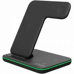 CANYON WS-303 3in1 Wireless charger, with touch button for Running water light, Input 9V/2A, 12V/2A, Output 15W/10W/7.5W/5W, Type c to USB-A cable length 1.2m, 137*103*140mm, 0.195Kg, Black