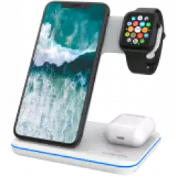 CANYON WS-303 3in1 Wireless charger, with touch button for Running water light, Input 9V/2A, 12V/2A, Output 15W/10W/7.5W/5W, Type c to USB-A cable length 1.2m, 137*103*140mm, 0.22Kg, White
