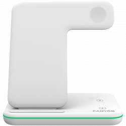 CANYON WS-303 3in1 Wireless charger, with touch button for Running water light, Input 9V/2A, 12V/2A, Output 15W/10W/7.5W/5W, Type c to USB-A cable length 1.2m, 137*103*140mm, 0.22Kg, White
