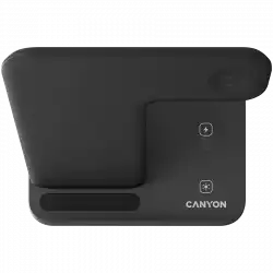 CANYON WS-303 3in1 Wireless charger, with touch button for Running water light, Input 9V/2A, 12V/2A, Output 15W/10W/7.5W/5W, Type c to USB-A cable length 1.2m, 137*103*140mm, 0.195Kg, Black