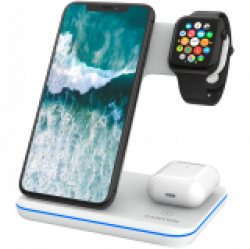 CANYON WS-303 3in1 Wireless charger, with touch button for Running water light, Input 9V/2A, 12V/2A, Output 15W/10W/7.5W/5W, Type c to USB-A cable length 1.2m, 137*103*140mm, 0.22Kg, White