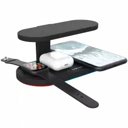 CANYON WS-501 5in1 Wireless charger, with UV sterilizer, with touch button for Running water light, Input QC36W or PD30W, Output 15W/10W/7.5W/5W, USB-A 10W(max), Type c to USB-A cable length 1.2m, 188*90*81mm, 0.249Kg, Black