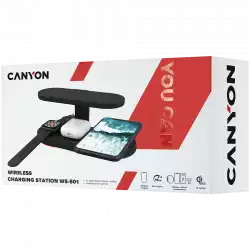 CANYON WS-501 5in1 Wireless charger, with UV sterilizer, with touch button for Running water light, Input QC36W or PD30W, Output 15W/10W/7.5W/5W, USB-A 10W(max), Type c to USB-A cable length 1.2m, 188*90*81mm, 0.249Kg, Black