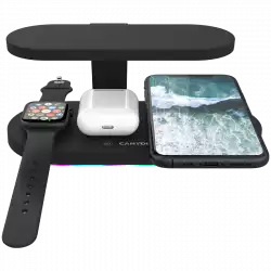 CANYON WS-501 5in1 Wireless charger, with UV sterilizer, with touch button for Running water light, Input QC36W or PD30W, Output 15W/10W/7.5W/5W, USB-A 10W(max), Type c to USB-A cable length 1.2m, 188*90*81mm, 0.249Kg, Black