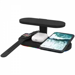 CANYON WS-501 5in1 Wireless charger, with UV sterilizer, with touch button for Running water light, Input QC36W or PD30W, Output 15W/10W/7.5W/5W, USB-A 10W(max), Type c to USB-A cable length 1.2m, 188*90*81mm, 0.249Kg, Black