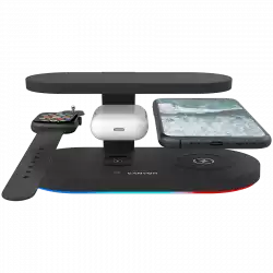 CANYON WS-501 5in1 Wireless charger, with UV sterilizer, with touch button for Running water light, Input QC36W or PD30W, Output 15W/10W/7.5W/5W, USB-A 10W(max), Type c to USB-A cable length 1.2m, 188*90*81mm, 0.249Kg, Black