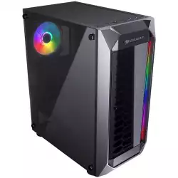 Chassis COUGAR MX410, Mid Tower, Mini ITX / Micro ATX / ATX, 210 x 455 x 380(mm), USB3.0 x 2,USB2.0 x 2,Mic x 1/Audio x 1, RGB Control Button,Front Panel: Acrylic with RGB strips, Pre-installed Fans: Rear 120mm x 1 RGB, Acrylic Transparent Left Panel