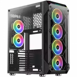 Chassis Overtake EN43477, E-ATX, ATX, M-ATX, USB3.0x2, USB2.0x2, Front & Left & Right Tempered Glass, Rainbow LED Bar, 6PCS CY120 Fans (Frontx4 & Rearx2)