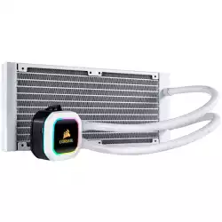 Corsair Hydro Series H100i RGB PLATINUM SE 240mm Liquid CPU Cooler, an all-in-one liquid CPU cooler with a 240mm radiator and vivid RGB lighting in brilliant white housing, built for extreme CPU cooling, dual LL120 RGB PWM fans