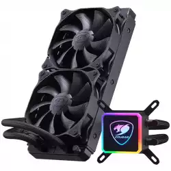 COUGAR AQUA 240, Intel LGA 775/ 1155/ 1156/ 1151/ 1366/ 2011/ 1200(Core i3/i5/i7 CPU)/ 2066, AMD: AM4/ FM2/ FM1/ AM3+/ AM3/ AM2+AM2 CPU,Pump Speed: 3200 ± 10% R.P.M, MB RGB Synchronization, Dimensions (WxDxH): 274x120x27mm
