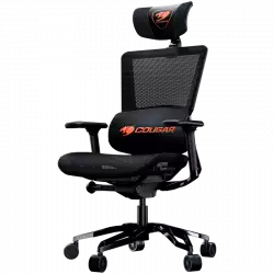 COUGAR Argo Black, Premium Aluminum Frame, 5-star Aluminum Alloy base, Breathable PVC Leather, Trigger shift wire control system, Dynamic lumbar Support Design, Flexibly reclining backrest, Adjustable headrest, Sliding seat, 3D Adjustable Armrest