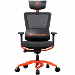 COUGAR Argo Orange, Premium Aluminum Frame, 5-star Aluminum Alloy base, Breathable PVC Leather, Trigger shift wire control system, Dynamic lumbar Support Design, Flexibly reclining backrest, Adjustable headrest, Sliding seat, 3D Adjustable Armrest