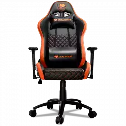 COUGAR Armor Pro Orange, Full Steel Frame, Breathable PVC Leather, Diamond Check Pattern Design, Micro Suede-Like Texture, Head and Lumbar Pillow, Mid Size, 3D Arm Rest Directions, Class 4 Gas Lift Cylinder, Orange / Black, 120 kg Weight Limit