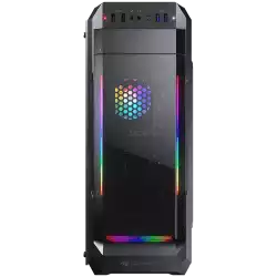 COUGAR MX331-T, Mid Tower, MiniITX/MicroATX/ATX, 204x481x443(mm), USB 3.0 x 2, USB 2.0 x 2, Mic x 1 / Audio x 1, RGB Control Button, Acyrlic with ARGB strips Front Panel, 120mm x 1(ARGB fan x1 pre-installed), 4mm Tempered Glass Left Panel, 5 Fans Max
