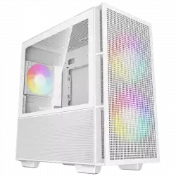 DeepCool CH360 DIGITAL WH, Mini Tower, Mini-ITX/Micro-ATX, 1x USB3.0, 1x Audio, 1x Type-C, Pre-Installed 2x140mm ARGB Fans + 1x120 ARGB Fan, Tempered Glass, GPU Support Arm, White, R-CH360-WHAPE3D-G-1