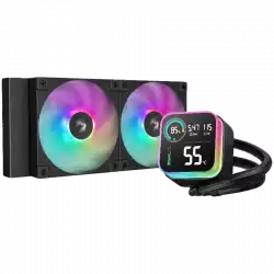 DeepCool LQ240, 240mm CPU Liquid Cooler, 2x120mm ARGB PWM Fans, LED Screen, Anti-Leak Technology, Black, LGA1851/1700/1200/1151/1150/1155, AMD AM5/AM4, 5Y, R-LQ240-BKLSMW-G-1