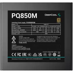 DeepCool PQ850M, 850W, 80 Plus GOLD, Full Japan Electrolytic Capacitors, Fully Modular, Flat Black Cables, 120mm FDB Fan, Fanless Mode, SCP/OPP/OTP/OVP/OCP/UVP, 10Y, R-PQ850M-FA0B-EU