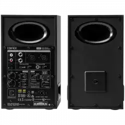 Edifier MR5 Active Studio Monitors (Tri-amped), BT V6.0, Balanced XLR, Balanced TRS, RCA and AUX, which headphone output, 5-inch woofers, 3.75-inch mid-range drivers, and 1-inch silk dome tweeters, 110W (RMS), Room Acoustic Compensation, Black