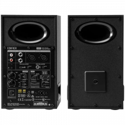 Edifier MR5 Active Studio Monitors (Tri-amped), BT V6.0, Balanced XLR, Balanced TRS, RCA and AUX, with headphone output, 5-inch woofers, 3.75-inch mid-range drivers, and 1-inch silk dome tweeters, 110W (RMS), Room Acoustic Compensation, Black
