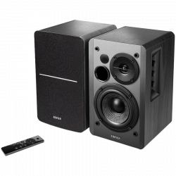 Edifier R1280DBs 2.0 Bookshelf Speakers, BT V5.1, Optical, Coaxial, RCA, 0.5-inch Tweeters, 4-inch Drivers, Sub-Out, 42W (RMS), Control Knobs and Remote Control, Black