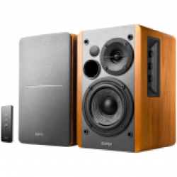 Edifier R1280T 2.0 Bookshelf Speakers, RCA, 0.5-inch Tweeters, 4-inch Drivers, 42W (RMS), Control Knobs and Remote Control, Brown
