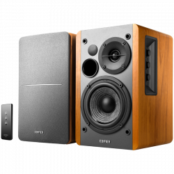 Edifier R1280T 2.0 Bookshelf Speakers, RCA, 0.5-inch Tweeters, 4-inch Drivers, 42W (RMS), Control Knobs and Remote Control, Brown