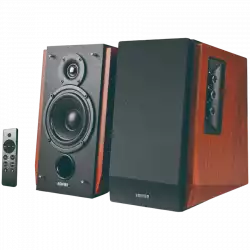 Edifier R1700BTs .0 Bookshelf Speakers, BT V5.1, RCA, 0.75-inch Tweeters, 4-inch Drivers, Sub-Out, 66W (RMS), Control Knobs and Remote Control, Brown