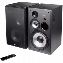 Edifier R2850DB 2.0 Bookshelf Speakers, BT V5.1, Optical, Coaxial, RCA, 0.75-inch Tweeters, 4.5-inch Drivers, 8-inch Woofers, Sub-Out, 150W (RMS), Control Knobs and Remote Control, Black