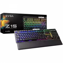 EVGA Z15 RGB Gaming Keyboard, RGB Backlit LED, Hot Swappable Mechanical Kailh Speed Silver Switches (Linear)