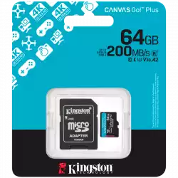 Kingston 64GB microSDXC Canvas Go Plus Gen4 200MB/s A2 U3 V30 Card + Adapter