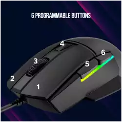 LORGAR Jetter 357, gaming mouse, Optical Gaming Mouse with 6 programmable buttons, Pixart ATG4090 sensor, DPI can be up to 8000, 30 million times key life, 1.8m PVC USB cable, Matt UV coating and RGB lights with 4 LED flowing mode, size:124.90*71.65*41.36mm, 115g