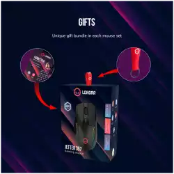 LORGAR Jetter 357, gaming mouse, Optical Gaming Mouse with 6 programmable buttons, Pixart ATG4090 sensor, DPI can be up to 8000, 30 million times key life, 1.8m PVC USB cable, Matt UV coating and RGB lights with 4 LED flowing mode, size:124.90*71.65*41.36mm, 115g