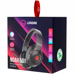 Lorgar Noah 501, gaming bluetooth headset with microphone, BT 5.3 JL7006, battery 1000mAh, type-C charging cable 0.8m, audio cable 1.5m, size:195*185*80mm, 0.28kg. Black