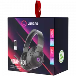 Lorgar Noah 701, gaming headset with microphone, 2.4G+ BT 5.0 Realtek 8763, battery 1000mAh, type-C charging cable 0.8m, audio cable 1.5m, size:195*185*80mm, 0.28kg. Black