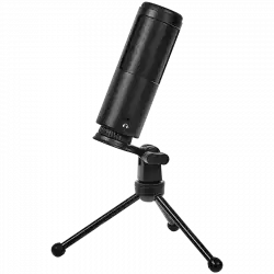 LORGAR Voicer 521, Gaming Microphone, Black, USB condenser mic with Volume Knob, 3.5MM headphonejack, mute button and led indicator, package including 1x F5 Microphone, 1 x 2M type-C USB Cable, 1 xTripod Stand
