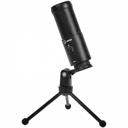 LORGAR Voicer 521, Gaming Microphone, Black, USB condenser mic with Volume Knob, 3.5MM headphonejack, mute button and led indicator, package including 1x F5 Microphone, 1 x 2M type-C USB Cable, 1 xTripod Stand