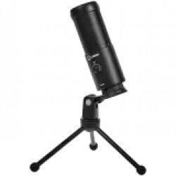 LORGAR Voicer 521, Gaming Microphone, Black, USB condenser mic with Volume Knob, 3.5MM headphonejack, mute button and led indicator, package including 1x F5 Microphone, 1 x 2M type-C USB Cable, 1 xTripod Stand