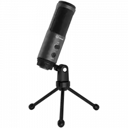 LORGAR Voicer 521, Gaming Microphone, Black, USB condenser mic with Volume Knob, 3.5MM headphonejack, mute button and led indicator, package including 1x F5 Microphone, 1 x 2M type-C USB Cable, 1 xTripod Stand