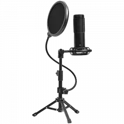 LORGAR Voicer 721, Gaming Microphone, Black, USB condenser microphone with tripod stand, pop filter, including 1 microphone, 1 Height metal tripod, 1 plastic shock mount, 1 windscreen cap, 1,2m metel type-C USB cable, 1 pop filter, 154.6x56.1mm