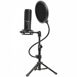 LORGAR Voicer 721, Gaming Microphone, Black, USB condenser microphone with tripod stand, pop filter, including 1 microphone, 1 Height metal tripod, 1 plastic shock mount, 1 windscreen cap, 1,2m metel type-C USB cable, 1 pop filter, 154.6x56.1mm