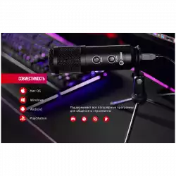 LORGAR Voicer 721, Gaming Microphone, Black, USB condenser microphone with tripod stand, pop filter, including 1 microphone, 1 Height metal tripod, 1 plastic shock mount, 1 windscreen cap, 1,2m metel type-C USB cable, 1 pop filter, 154.6x56.1mm