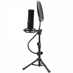 LORGAR Voicer 721, Gaming Microphone, Black, USB condenser microphone with tripod stand, pop filter, including 1 microphone, 1 Height metal tripod, 1 plastic shock mount, 1 windscreen cap, 1,2m metel type-C USB cable, 1 pop filter, 154.6x56.1mm