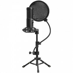LORGAR Voicer 721, Gaming Microphone, Black, USB condenser microphone with tripod stand, pop filter, including 1 microphone, 1 Height metal tripod, 1 plastic shock mount, 1 windscreen cap, 1,2m metel type-C USB cable, 1 pop filter, 154.6x56.1mm